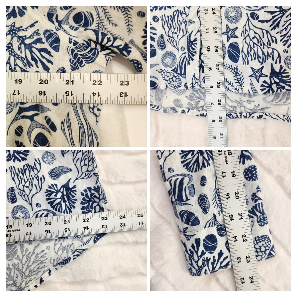 Sigrid Olsen Womens Top Blue White Coral Sea Life Print 100% Linen Button Down L - Picture 7 of 9